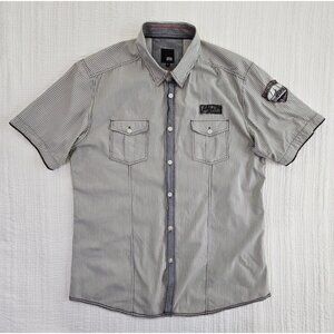 Jack & Jones Button Down Short Sleeve Black Stripe Motto Shirt XL Streetwear EUC